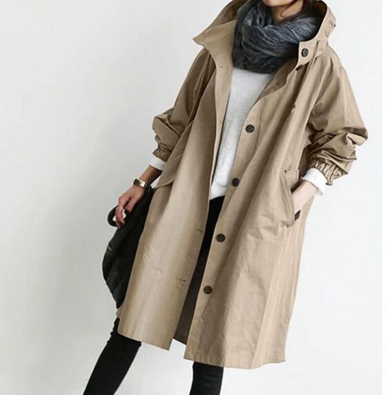Oversized Women's Mid-Length Loose Windbreaker Jacket